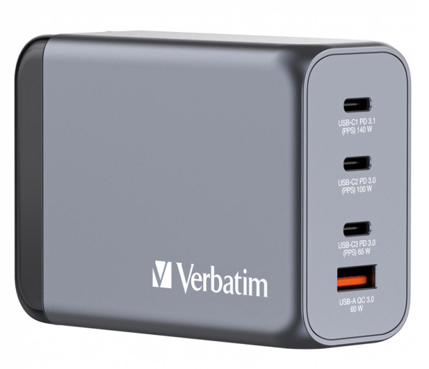VERBATIM Ładowarka GNC-240 32205 GaN 240W, PD 3.1, QC 3.0 3x USB-C, 1x USB-A, UE / UK ANVE24W7AQGG - 1199647 - zdjęcie 4